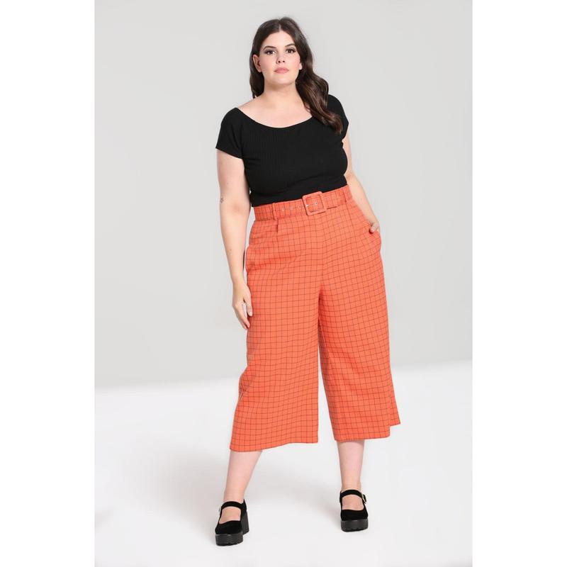 Zora Trousers - Check Pattern, Orange and Black - Perfect for Autumn and Winter Basic Fabric 7