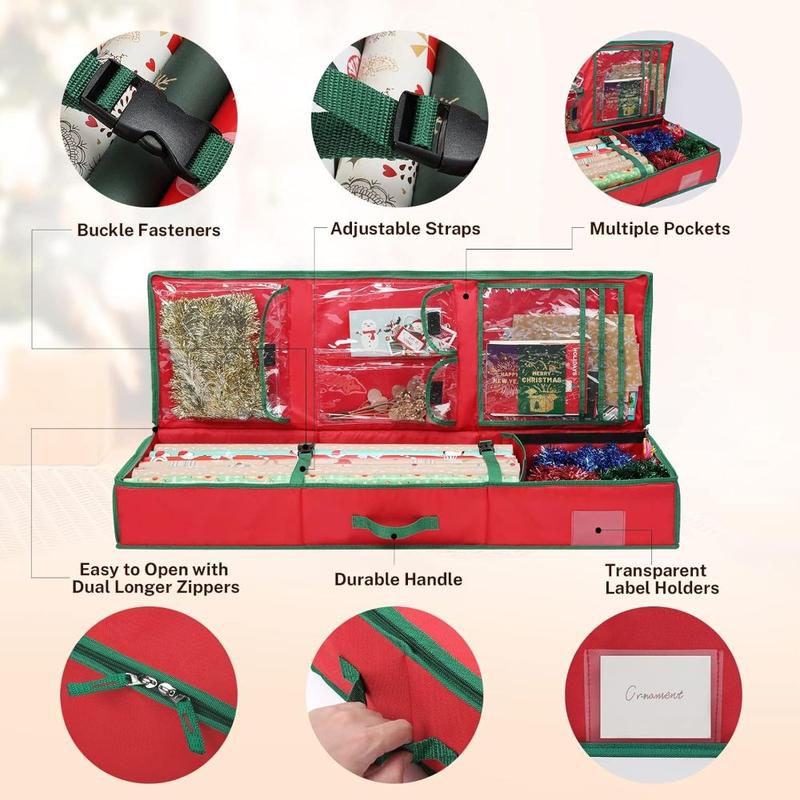 Christmas Wrapping Paper Storage Bag Fits 24 Rolls 42" Gift Wrap Organiser for Christmas Decorations,600D Oxford Fabric Wrapping Paper Holder for Storing Rolls,Ribbons 1