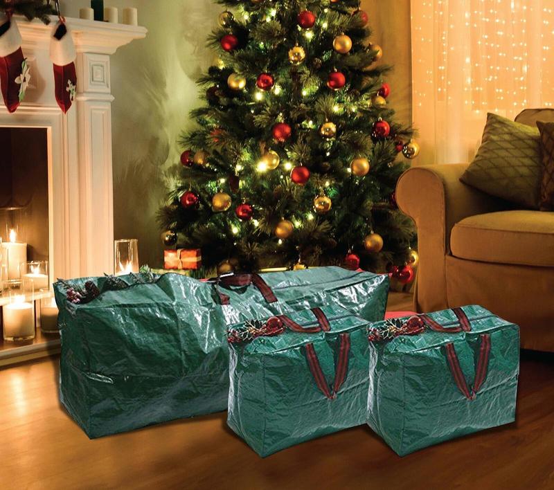 Set of 3 Green Christmas Storage Bags for Festive Home Organization Household Organiser Tree 5