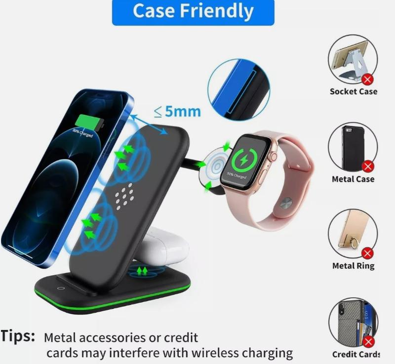 3 in 1 Fast Wireless Charging Station Dock for iPhone Airpod & Android - Smartphone & Cellphone 5