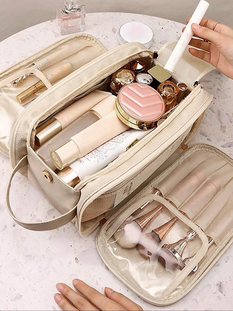 Product Introduction of Portable Makeup Bag, Large Capacity Cosmetic Storage Bag, Back To School Zipper Makeup Organizer Pouch, Versatile Storage Bag for Skincare, Lotion, Cream, Lip Balm, Eyeliners, Makeup Brushes, Stationery, Travel Bag 0