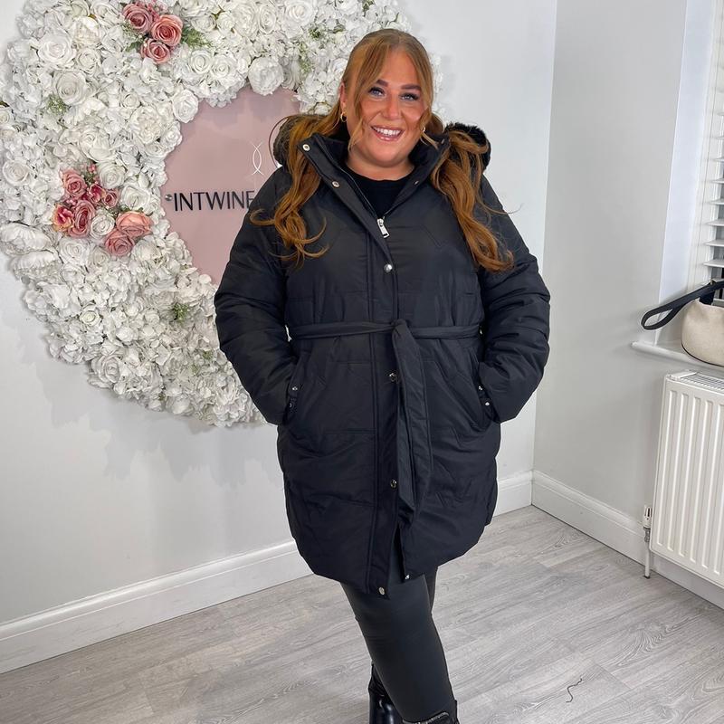 KIRSTY Puffer Fur Belted Hood Coat 1