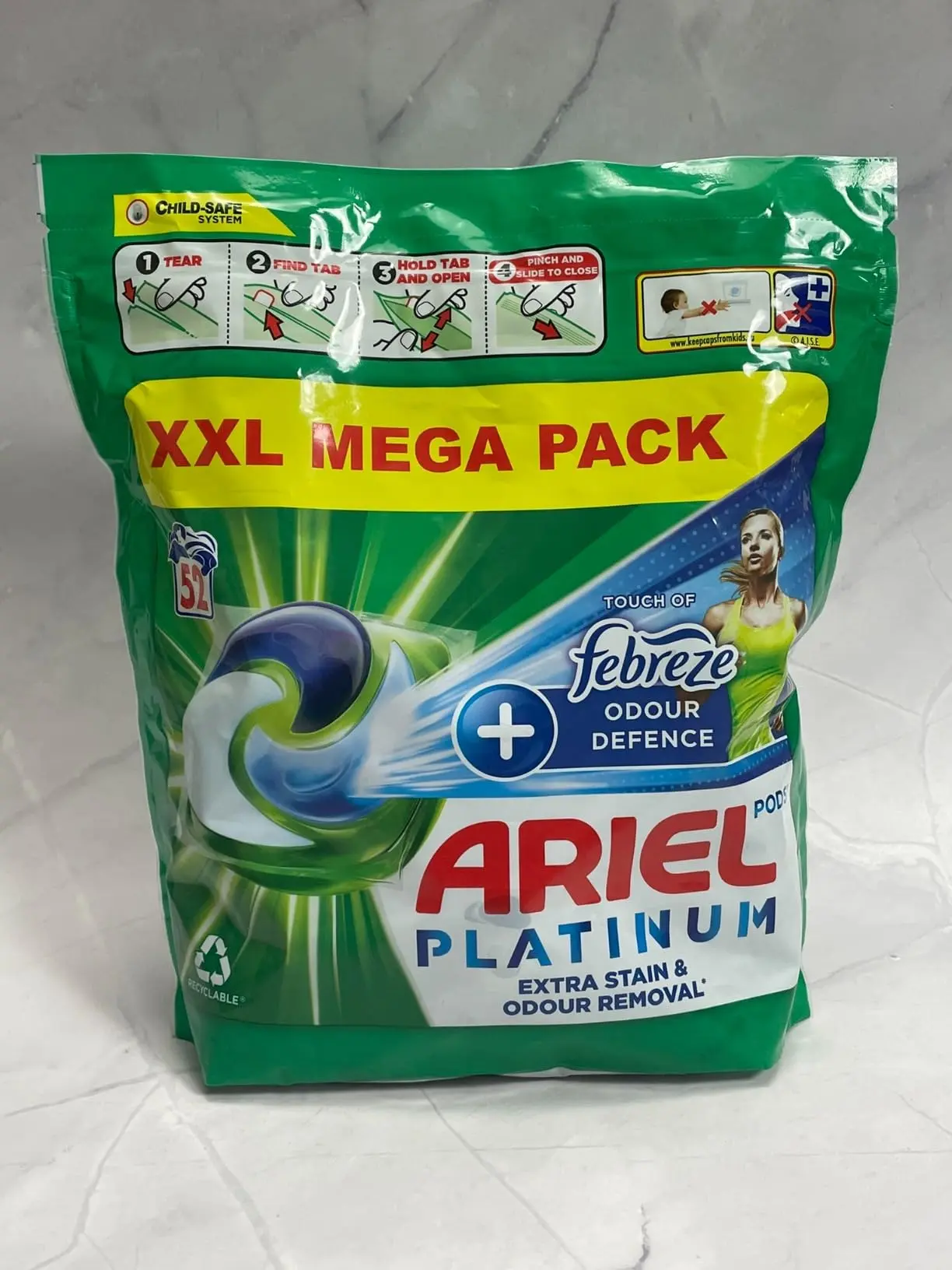 Ariel Platinum PODS, 52 Washes, Washing Liquid Detergent Capsules with Touch of Lenor Cool Cotton, 7-Day Freshness