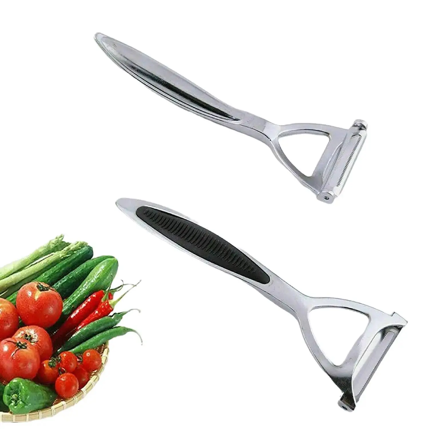 Goodility Direct Premium Y-Shaped Vegetable Peeler - Sturdy Chrome Alloy - Effortlessly Glide Over Apple, Carrot, or Potato - Stainless Steel Rotary Peelers for Vegetables, Potatoes, Carrots, and Fruit - Ergonomic Non-slip Handle bottleopener