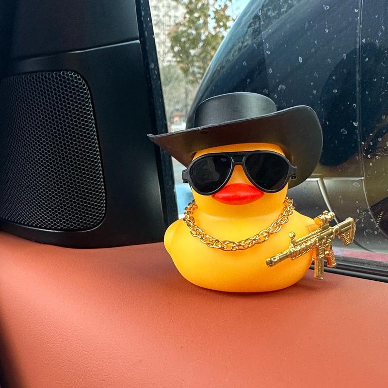 Product Introduction of 1pc Cool Duck With Black Cowboy Hat Design Car Decoration, Car Dashboard Decoration, Car Interior Decoration Accessories 2