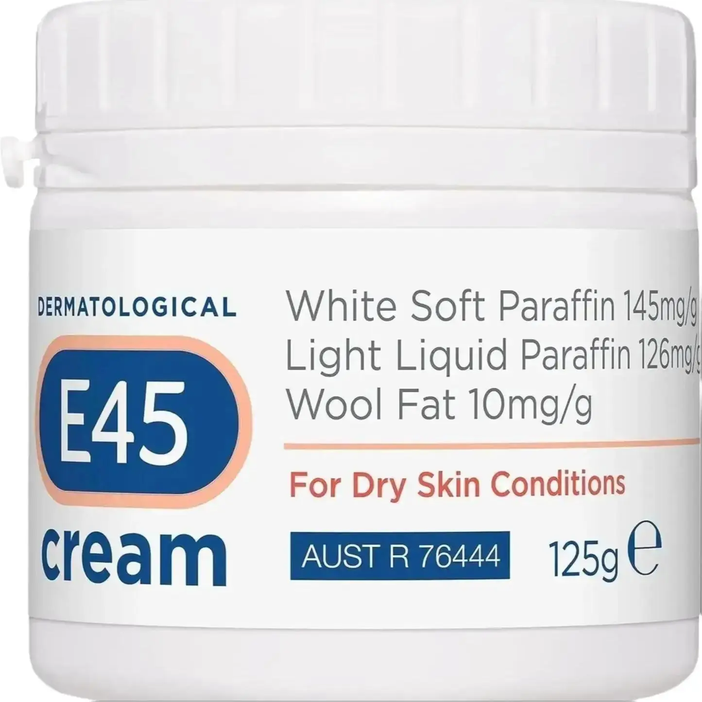 E45 Cream 125 g – Moisturiser for Dry Skin and Sensitive Skin - Emollient Body Cream to Soothe Dry and Irritated Skin - Itchy Skin, Eczema Cream - Perfume-Free Face Cream and Non-Greasy Hand Cream Body Care Comfort