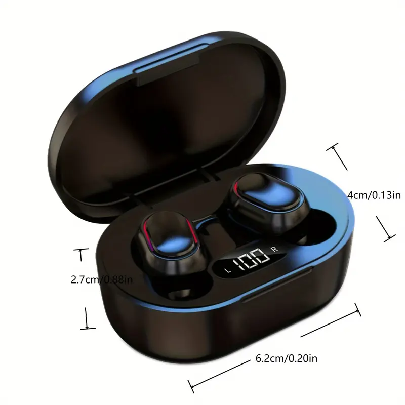 Sleek Black Wireless Earbuds with LED Display - Touch Control In-Ear TWS Headphones, USB-C Charging Case, Ideal for Gaming & Music, Compatible with iOS/Android, Earbuds Wireless 3