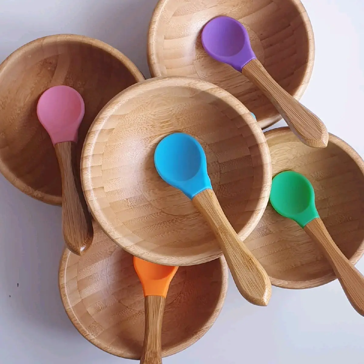 baby Bamboo Spoon Bowl Weaning Toddler Gifts Bamboo bowl with silicone Suction Bowl solid food toddler baby shower gift idea