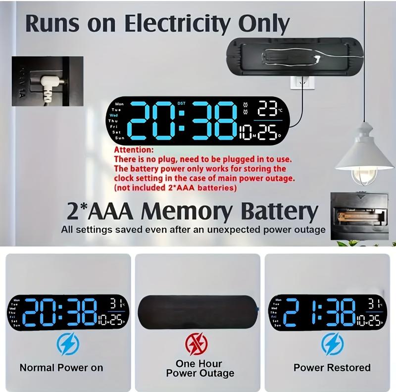 Product Introduction of RAZZAQ MART SHOP Large Digital Wall Clock with Remote Control, Dual Alarm, DST, 10-Level Brightness, LED Night Light, USB Powered, Cordless or Plug-In Use, Ideal for Bedrooms, Living Rooms, or Offices (Batteries Not Included) 14