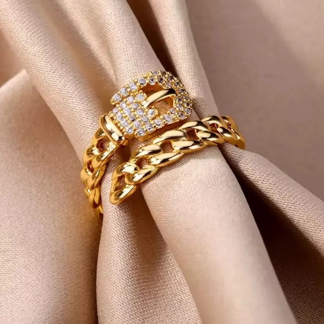 Zircon Belt Stainless Steel Adjustable Ring