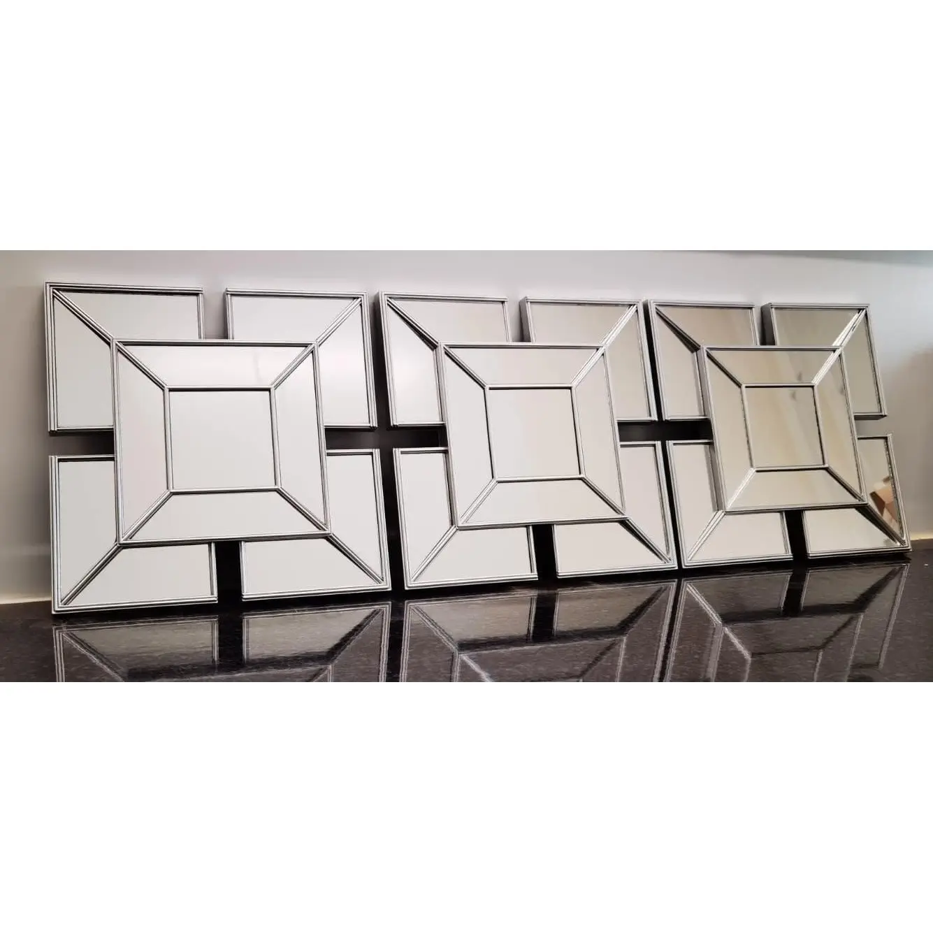 DEENZ Wall Mirrors decorative Set Of 3 Art Deco Style Mirrors 1920 design, wall mounted beautifull living room bedroom hallway mirrors (Silver)