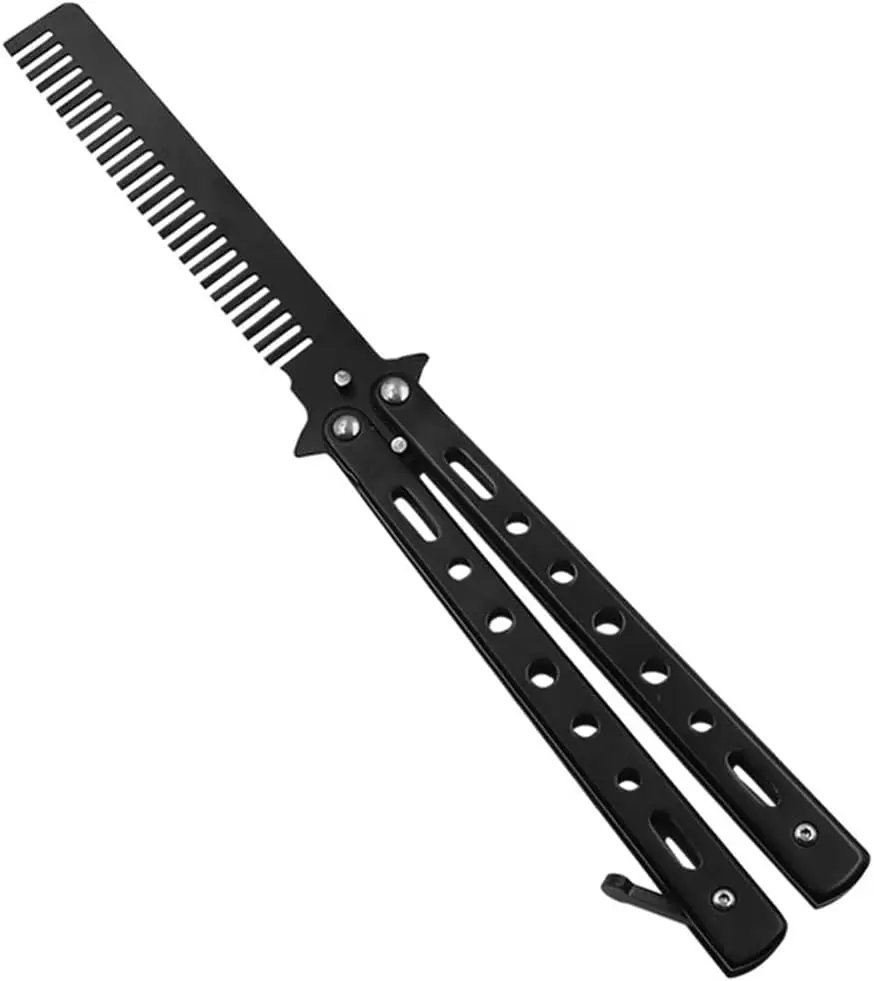 Butterfly Comb, Foldable Hair Comb, Beard Comb, Practice Butterfly Comb, Flipping Trick Comb, Stainless Steel Hair Comb, Butterfly Hair Comb for Beginner, Salon Beauty Tool, for Trainer Lover