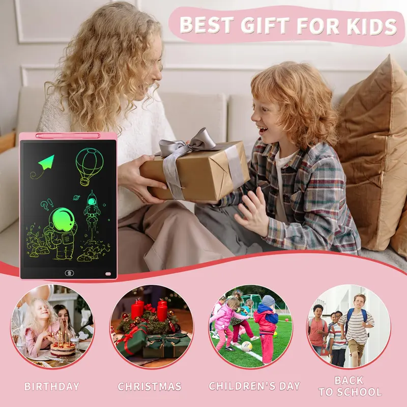 [2 Pack] 8.5 inch LCD Drawing Tablet for Kids Colorful Screen Writing Board Toddler Toys Learning Educational Stocking Fillers Kids Gifts for for 2 3 4 5 6 7 Year Old Boys Girls, (Pink&Blue) 6