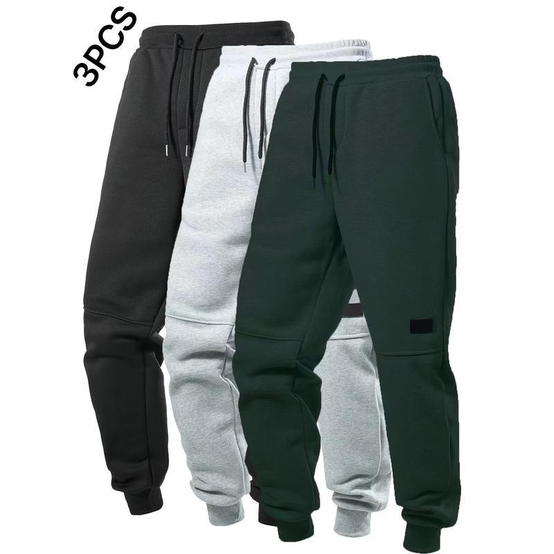 3pcs Men's Casual Solid Color Joggers, Men's Drawstring Pants With Pockets For Sport And Casual Wear 2