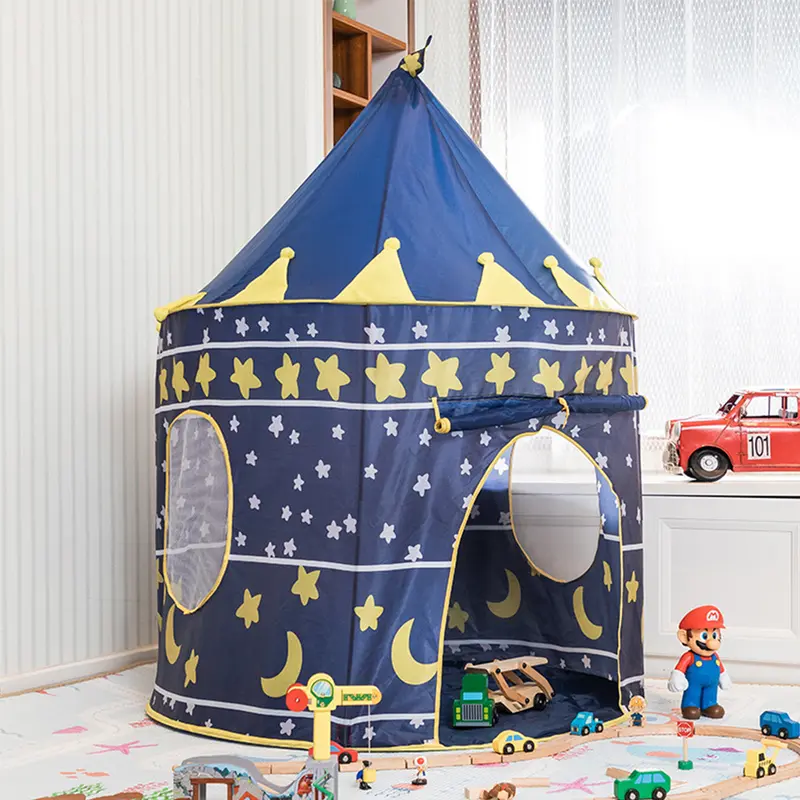 Lushhub Home Kids Playhouse Tent, Star and Moon Kids Tent, Round Yurt Style Kids Playhouse with Floor Mat for Indoor and Outdoor Games 0