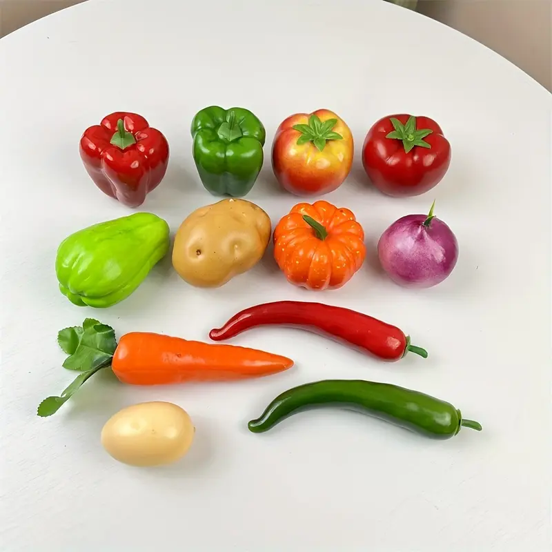 12pcs Lifelike Fruit & Vegetable Set - Artificial Tomatoes, Cucumbers, Peppers, Pumpkins, Carrots, Onions, Eggplants for Home Decor, Kitchen Display, and Party Table Settings 5