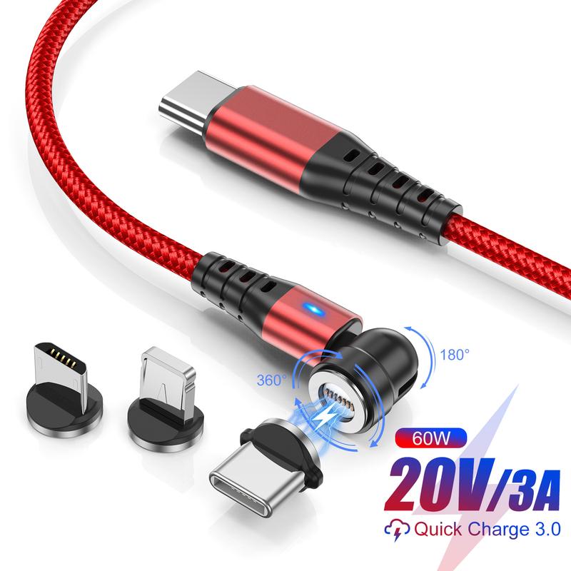 Magnetic Charging Cable 3 in 1 Magnet USB Cable 360 ° + 180 ° Rotating Charging Cable 3A Fast, 1M or 2M Nylon Braided Magnetic Cable Compatible with Micro USB,Type C/USB C,I-Phone, for phone, Tablets, and more, 3A USB C to USB C fast charging cable. 9