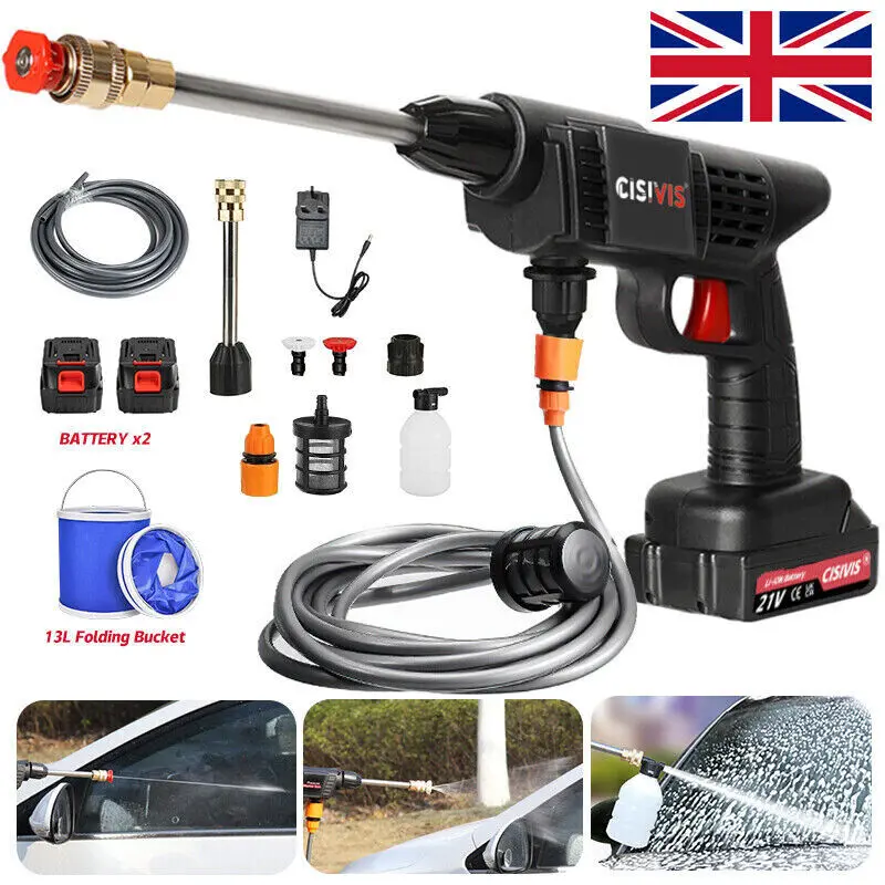 Portable Cordless Car High Pressure Washer Jet Water Wash Cleaner Gun +2 Battery
