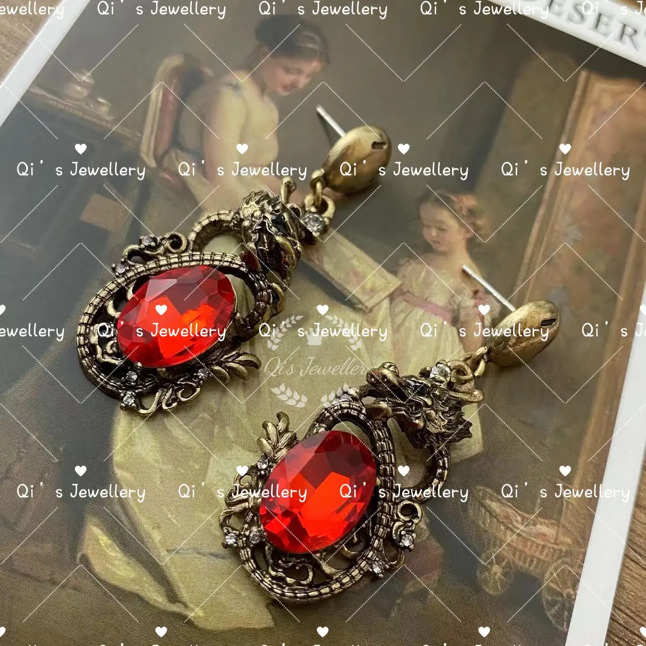 Vintage Dragon Ruby Drop Earrings for Women
