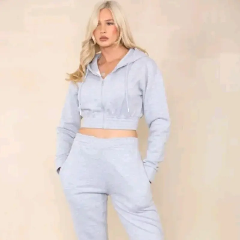 Cropped Hoodie Zip up Top & Jogger  Co-Ord Set Womenswear 8