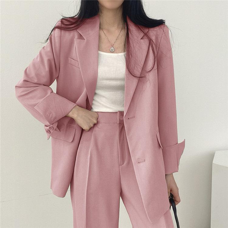 High Quality Women Blazer Set Solid Pocketed Lined Coat + High Waist Suit Pants Office Lady Formal Two Piece Set 4