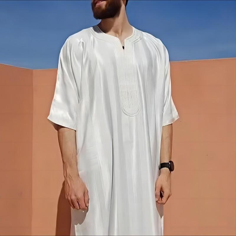Moroccan Robe Men's Embroidery Arab Youth Dark Green Muslim Robe Men 4