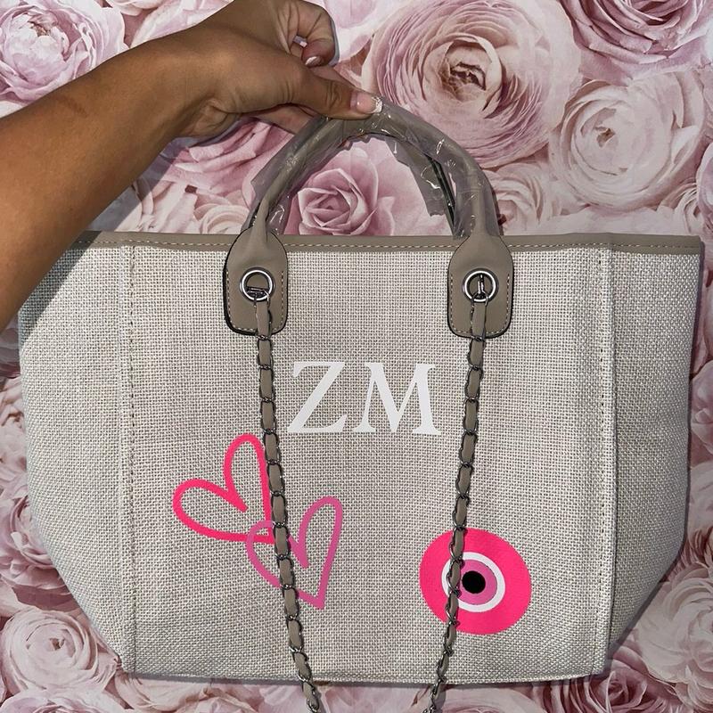 Pink and Beige Personalised Custom Bag Eye Heart 1