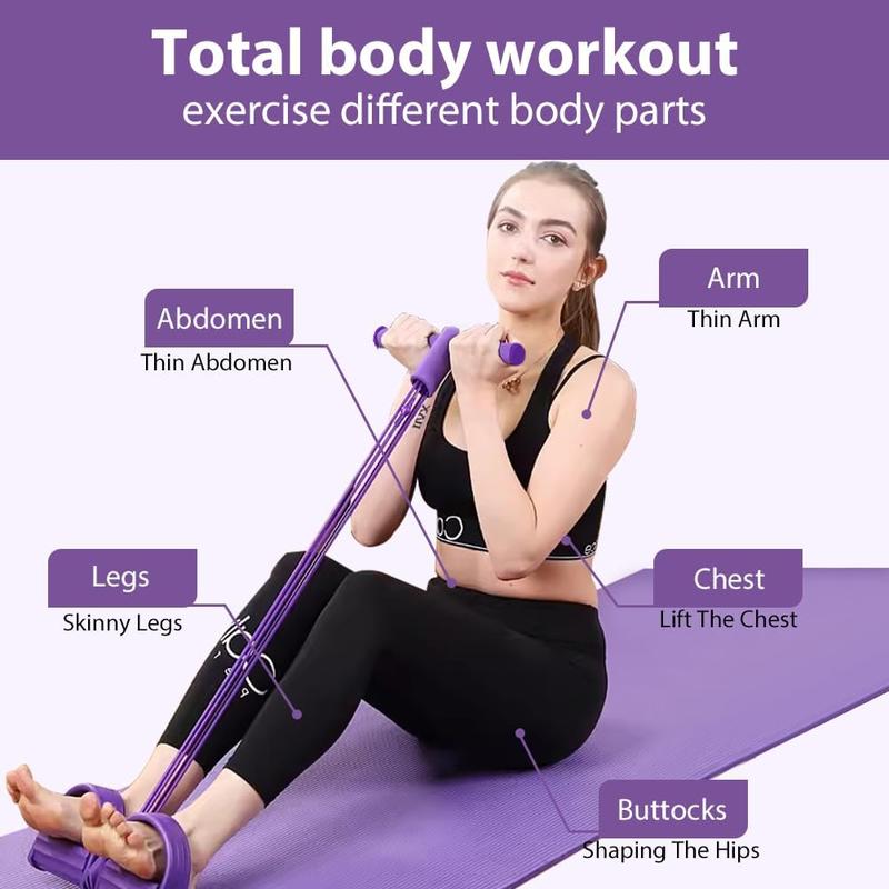 Product Introduction of Multifunction Resistance Training, 4 Tube Pedal Resistance Band, Sit-up Pull Rope Fitness, Tension Rope Sport Trainer, Tummy Trimmer, Home Gym Equipment for Women/Men pull  rope tight  rope 3