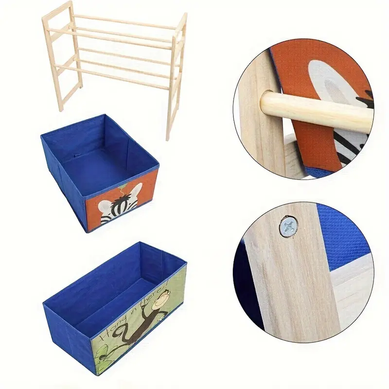 3 Tier Wooden Shelf Storage Rack Organizer Storage Shelf, 3 Tier 6 Non-woven Fabric Boxes, Made Of Quality Pine Material, Which Is Eco-friendly, Healthy And Durable To Use 2