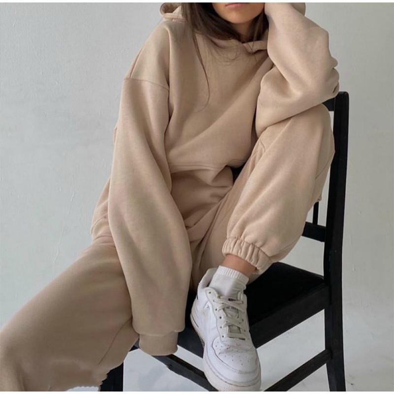 Product Introduction of Women's Tracksuit Autumn Plus Fleece Sweatshirts Two Piece Set Casual Oversized Solid Female Sports Hoodie Suit Long Pant Sets Womenswear  Comfort Long Sleeve Minimalist Basic Overalls 13
