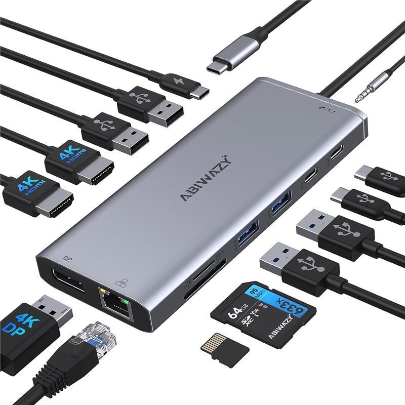 USB C Laptop Docking Station with Dual HDMI, 14 in 1 Multiport Adapter for Dell/HP/Lenovo/Surface/ASUS Size Name: 14-IN-1 DP 1