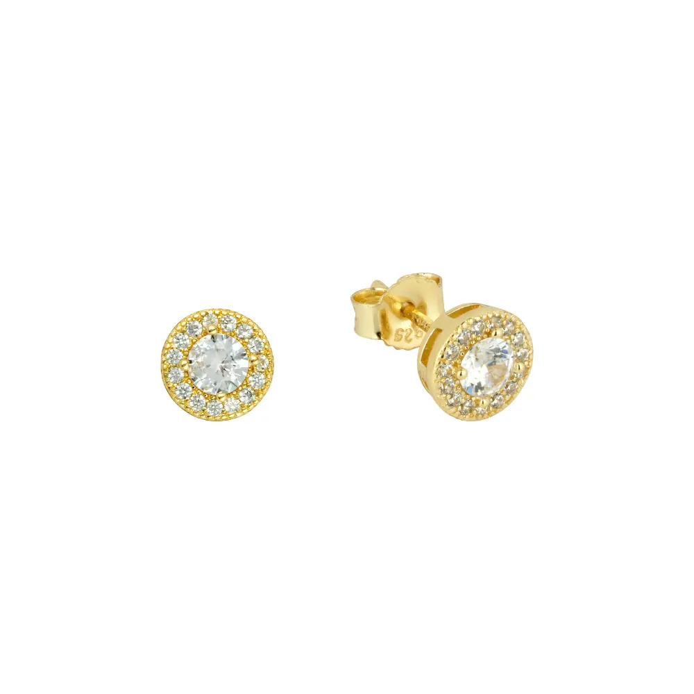 Gold Round Diamond Stud Earrings