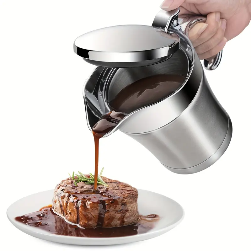 Double insulated gravy boat - stainless steel saucer with hinged lid, ideal for Thanksgiving gravy or cream (450 ml /16 oz) 1