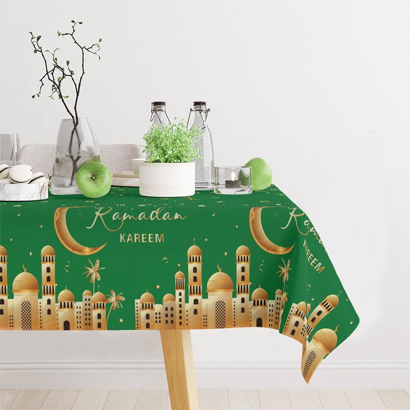 Product Introduction of Eid Mubarak 2  Pcs Star Moon Tablecloth Ramadan Kareem Decor for Home 2025 Islamic Muslim Party Eid Al Adha Supplies Castle Table Cover 5