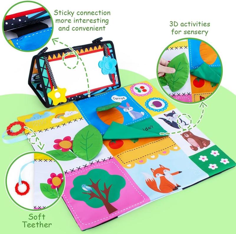 Cute Pattern Baby Tummy Time Mirror, Colorful Foldable Baby Mirror Toy With Rattle,Colorful Baby Sensory Toys For Gift,Baby Toys 3