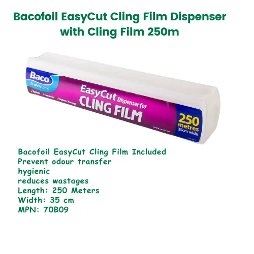 Bacofoil EasyCut Dispenser and Cling Film Wrap 250m Hygienic Convenient 0