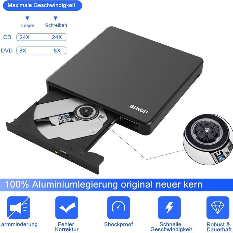 CD DVD Drive, USB 3.0 & Type-C CD/DVD +/-RW ROM Burner Writer Rewriter with SD/TF & USB Ports, Optical Disc Drive DVD Player for Laptop PC Winodws 11/10 Mac MacBook Pro Air Apple iMac 1