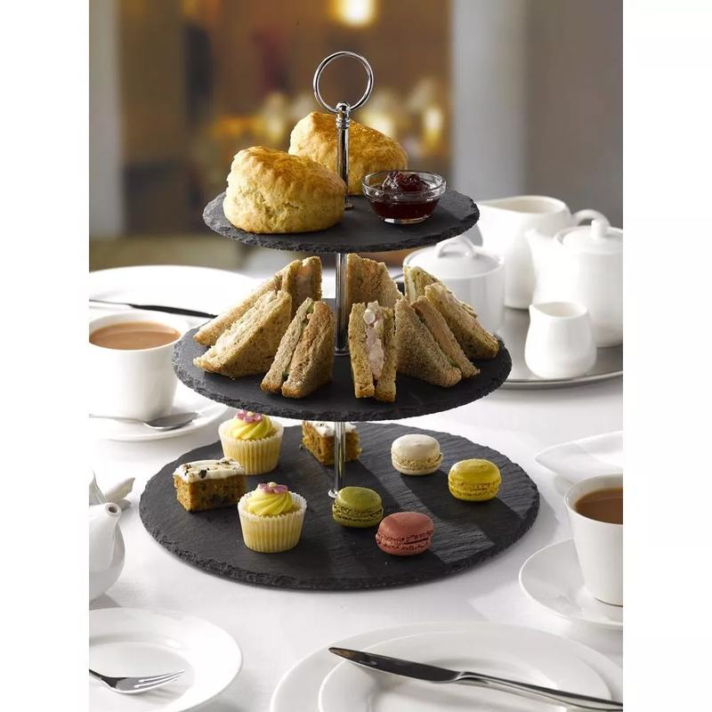 3 Tier Natural Slate Cake Stand Afternoon Tea Wedding Plates Party Tableware Stylish Multicolor 0