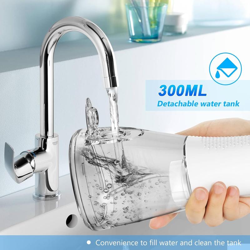 H2ofloss Water Flosser for Teeth Cordless, IPX7 Waterproof Oral Irrigator in 5 Modes, USB Recharged Water Dental Flosser with 30 Days Use, Gravity Ball for Upside Down Use, 300ml Water Tank (White) 4