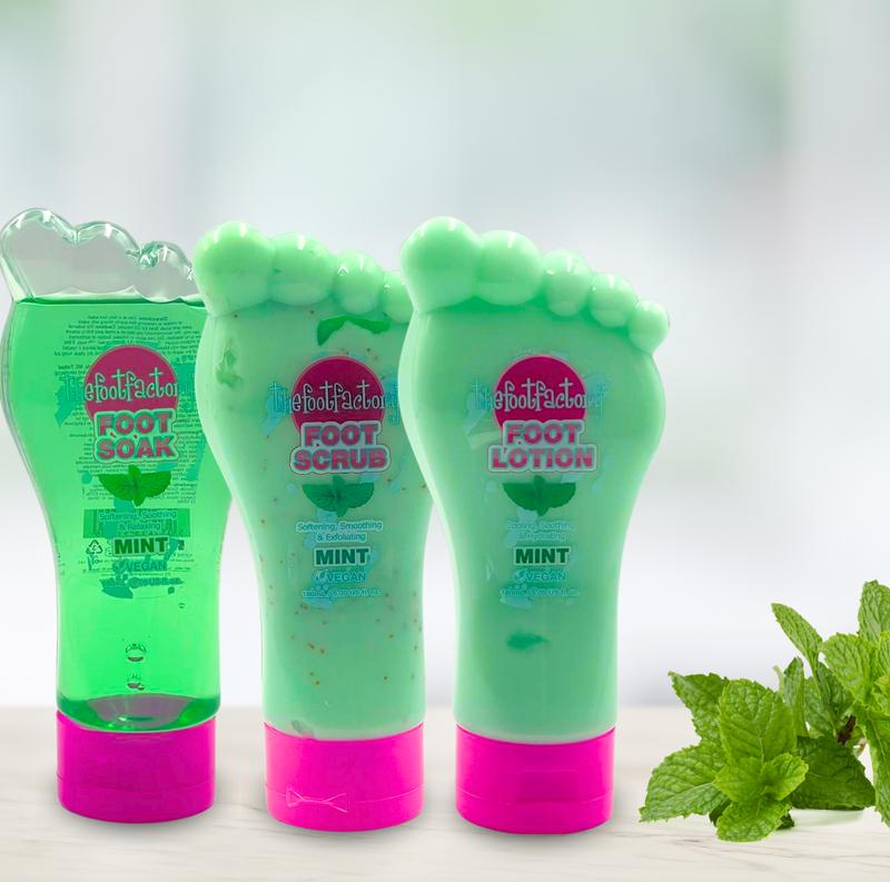 The Foot Factory Hydrating Soothing Soak Foot Scrub Nourishing Lotion Mint Set for Softer Moisturized Nails and Smoother Silky Feet - Moisturiser and Exfoliator Exfoliant Foot Scrub Moisture Moisturizing Hydrate 5