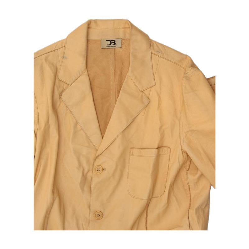 Pre-Owned VINTAGE Mens Leather 3 Button Blazer Jacket UK 38 Medium Beige 3