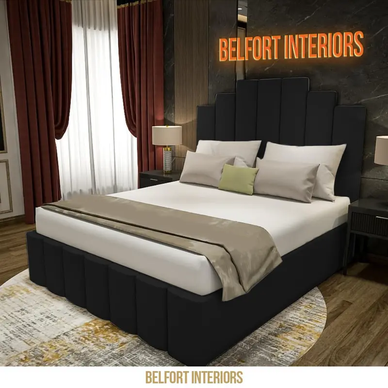 SKYLINE LUXURY OTTOMAN STORAGE PLUSH FABRIC BED FRAME- 3 colours 8