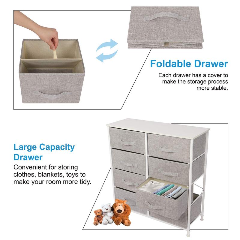 Joolihome Bedroom Chest of Drawers, Storage Unit with 8 Fabric Drawers and Metal Frame Storage Organizer for Cloth Towel Wardrobe Toys, Grey 2