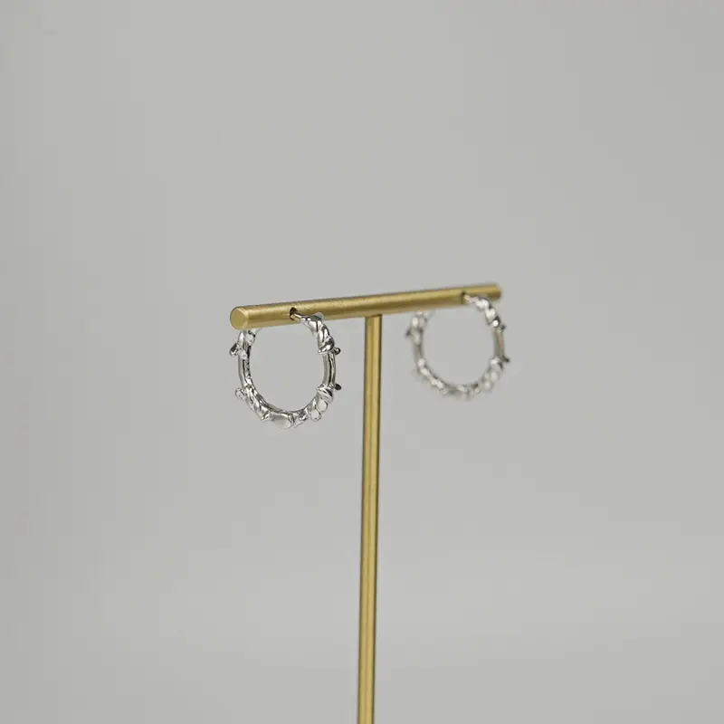 925 Sterling Silver Barb Wire Hoop Sleeper Earrings with Twisted Thorn Branch Design 7