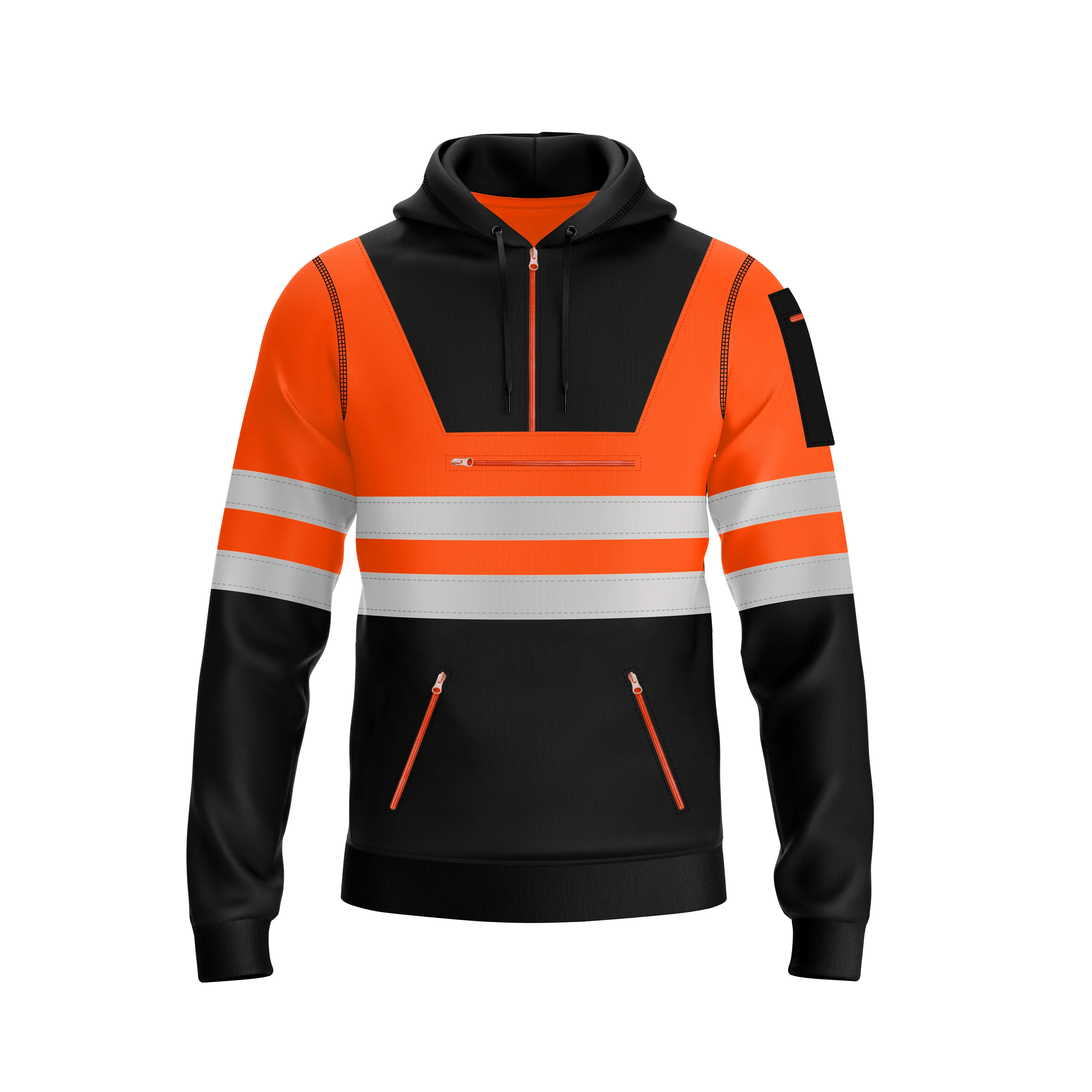 Mens Pullover Hoodie Drawstring Multi Zipped Pockets Fleece Long Sleeve Sweatshirt Jacket Warm Hooded with Zip Pockets