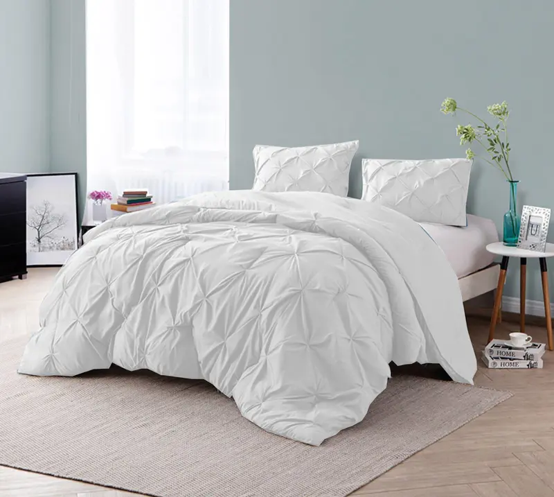 Microfiber Pintuck Pinch Pleat Duvet Cover Sets with Pillowcase Ultrasoft Brushed Easy Care Machine Washable Single Double King SuperKing Size White Bedding Set Grey Covers 6