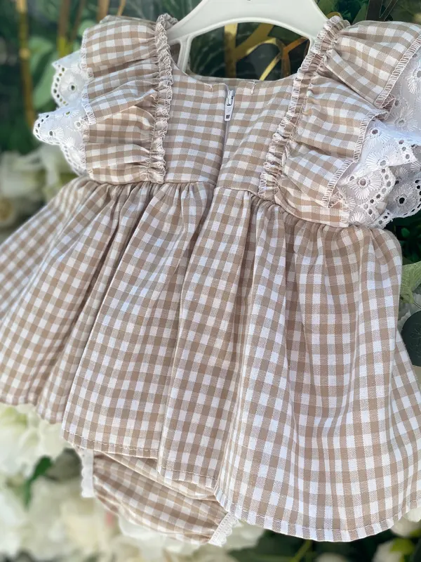Beige Chequred Dress With Knickers 2