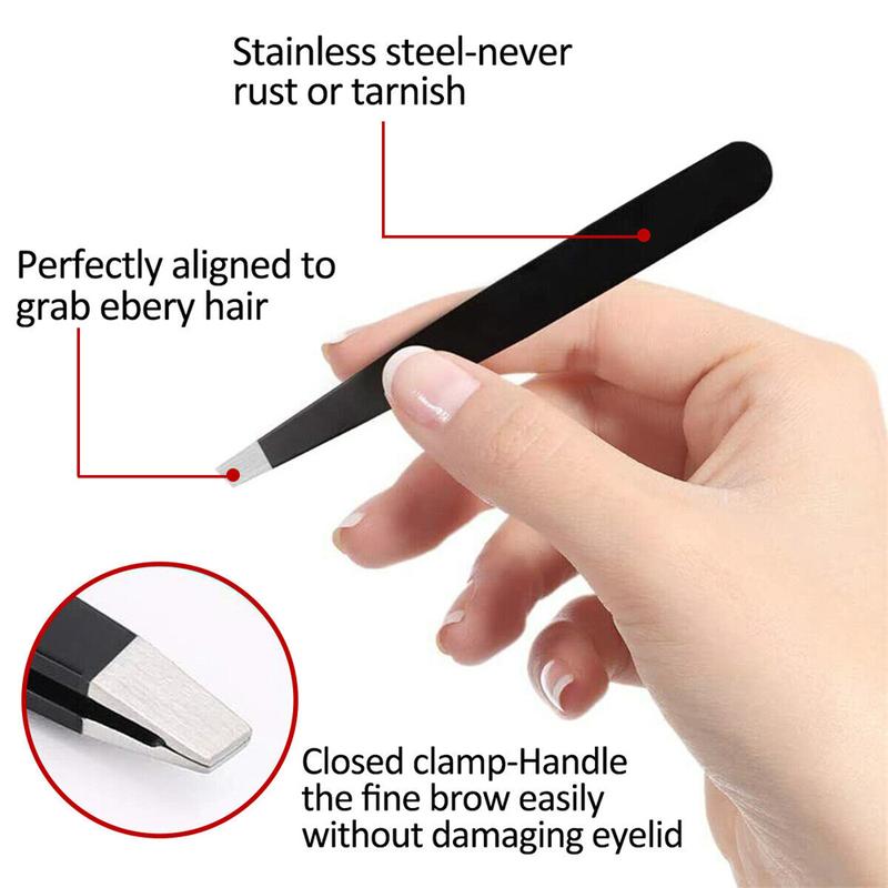 [Grocery Hub] 4-Pieces Professional Stainless Steel Tweezers Set Eyebrow Hair Pluckers w/Case 4