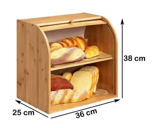 2 Tier Bread Bin with Double Layer Slide Roll Top Design | Sturdy Food Storage Box for Kitchen | Space Saving Organizer for Bread, Fruits, Snacks & Bakery Essentials | Modern Two Tier Bread Box for Home Use | Countertop Food Storage Rack | Kitchen Storage 1