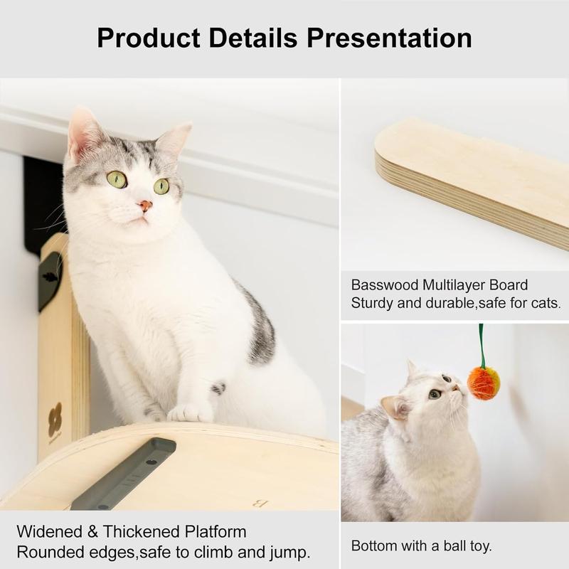 MEWOOFUN 4-Levels Versatile Cat Climber Shelves Wooden Vertical Cats Board Shelf Hanging On Door, Steady Cat Tree Tower Cat Climb Furniture with Carpeted Plank for Indoor Cats,166x64.5x30cm 3